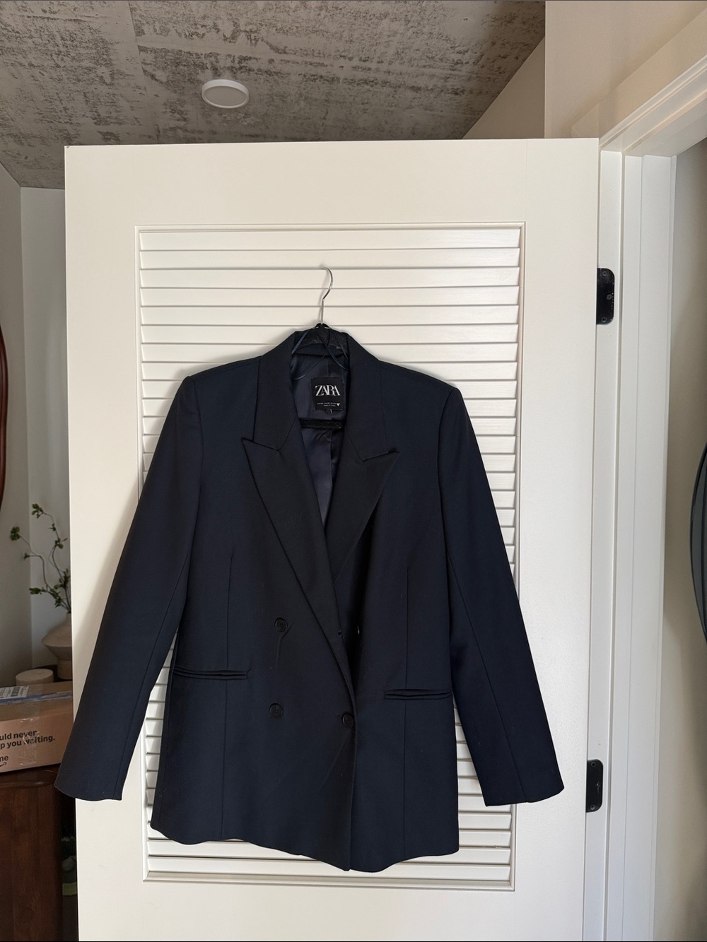 Zara Navy XA Double-Breasted Tailored Blazer